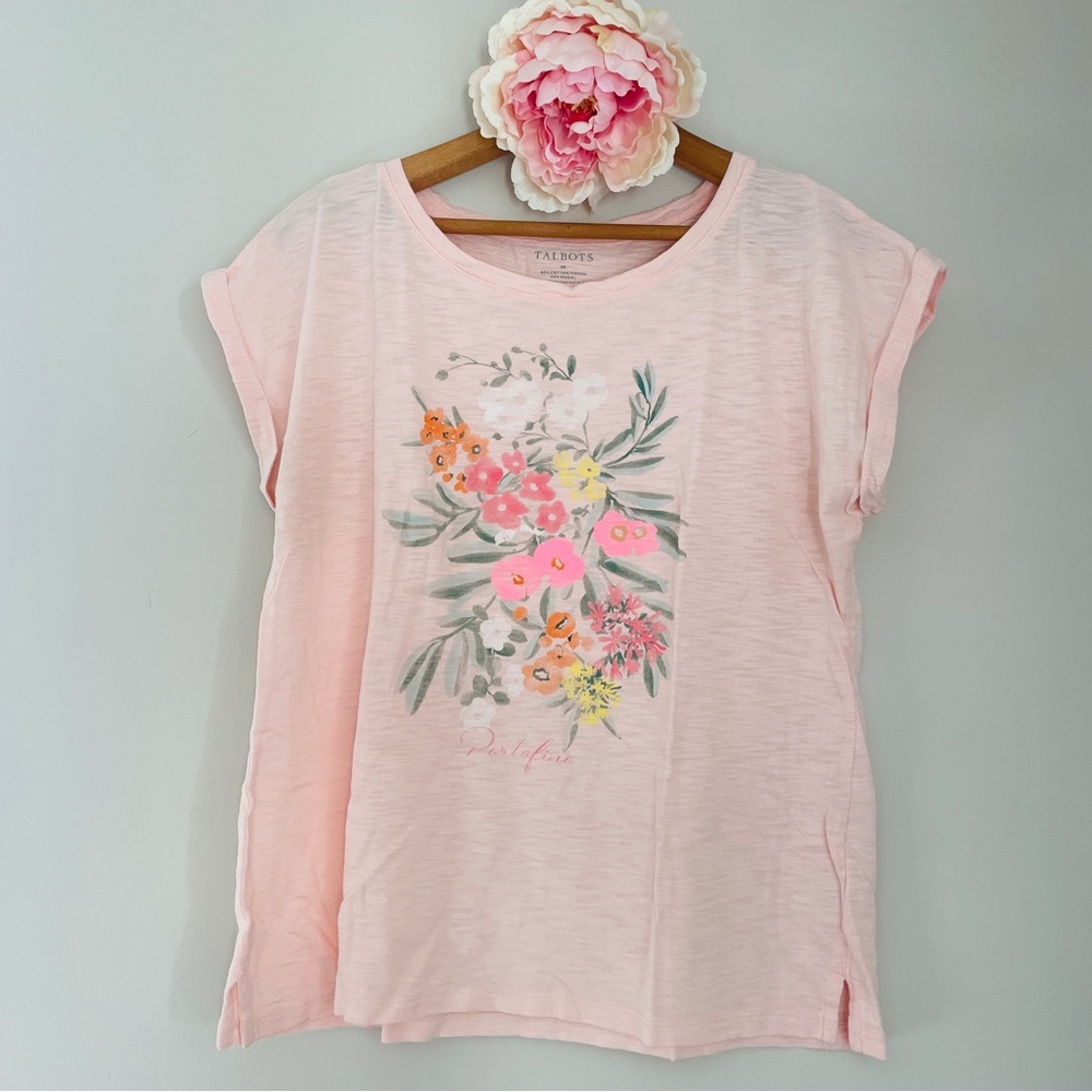 Talbots Portofino Pink Floral Short Sleeve Tee Medium